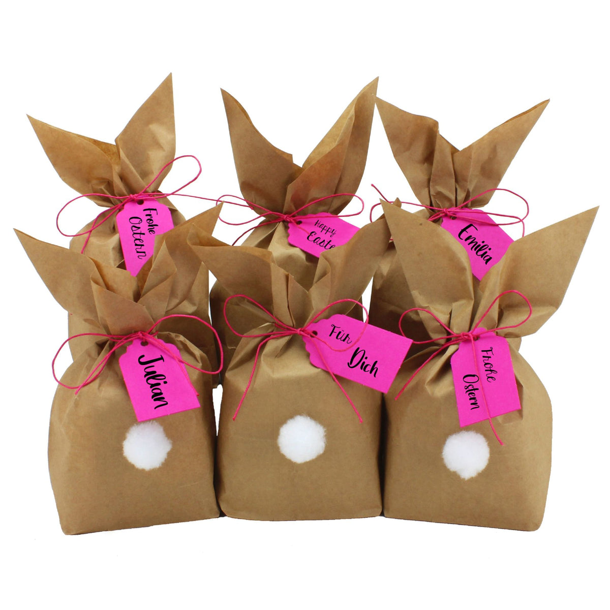Osternest Papiertaschen Hasen mit Ponpon Pink