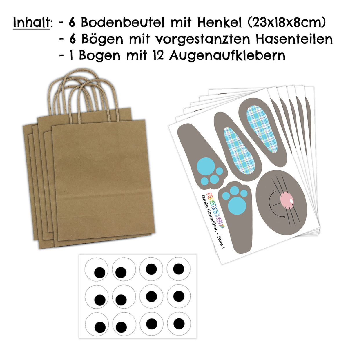 Osternest Papiertaschen Hasen mit Ponpon Blau