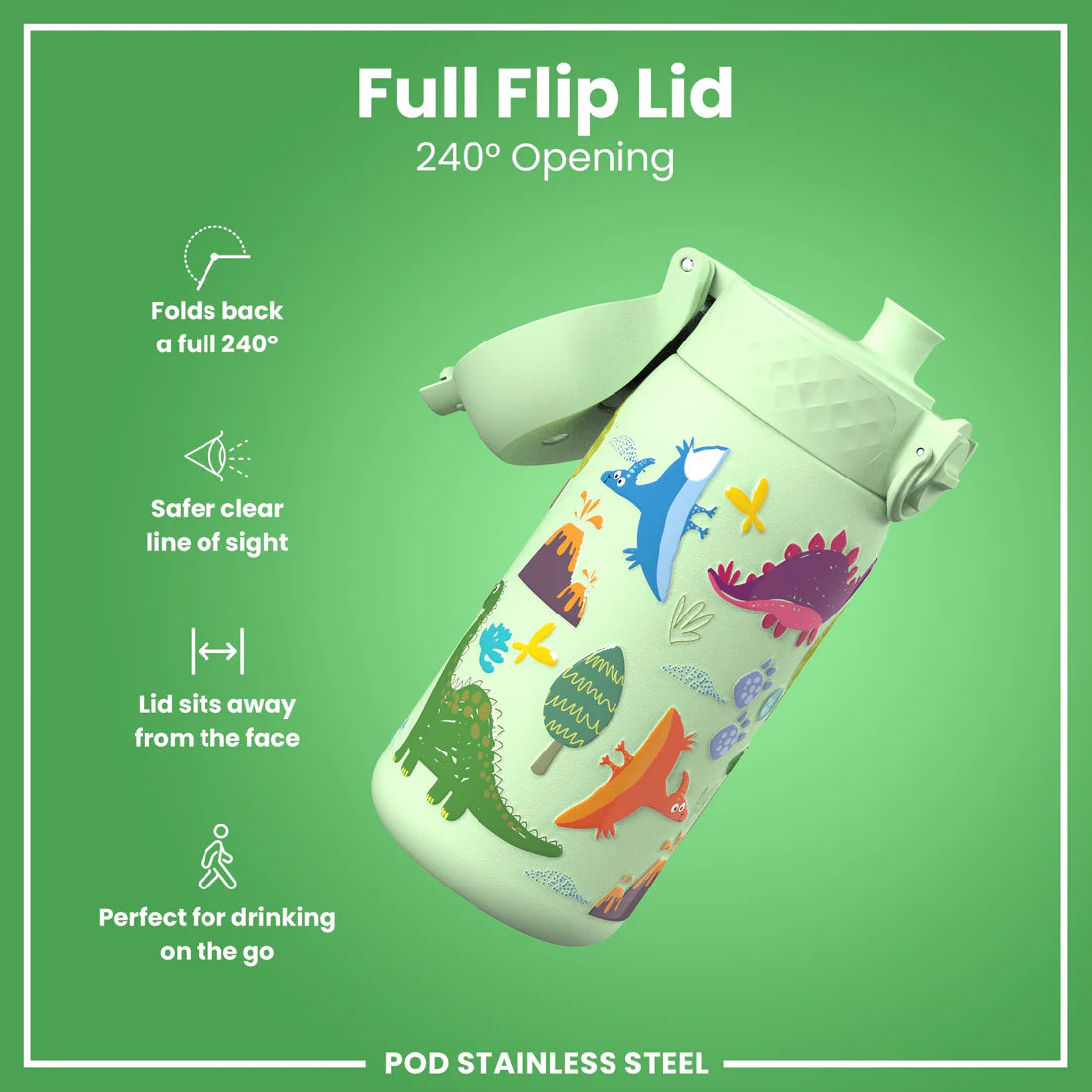 Kinder Thermosflasche Ion8 mit Motiv 350ml Dino Mint