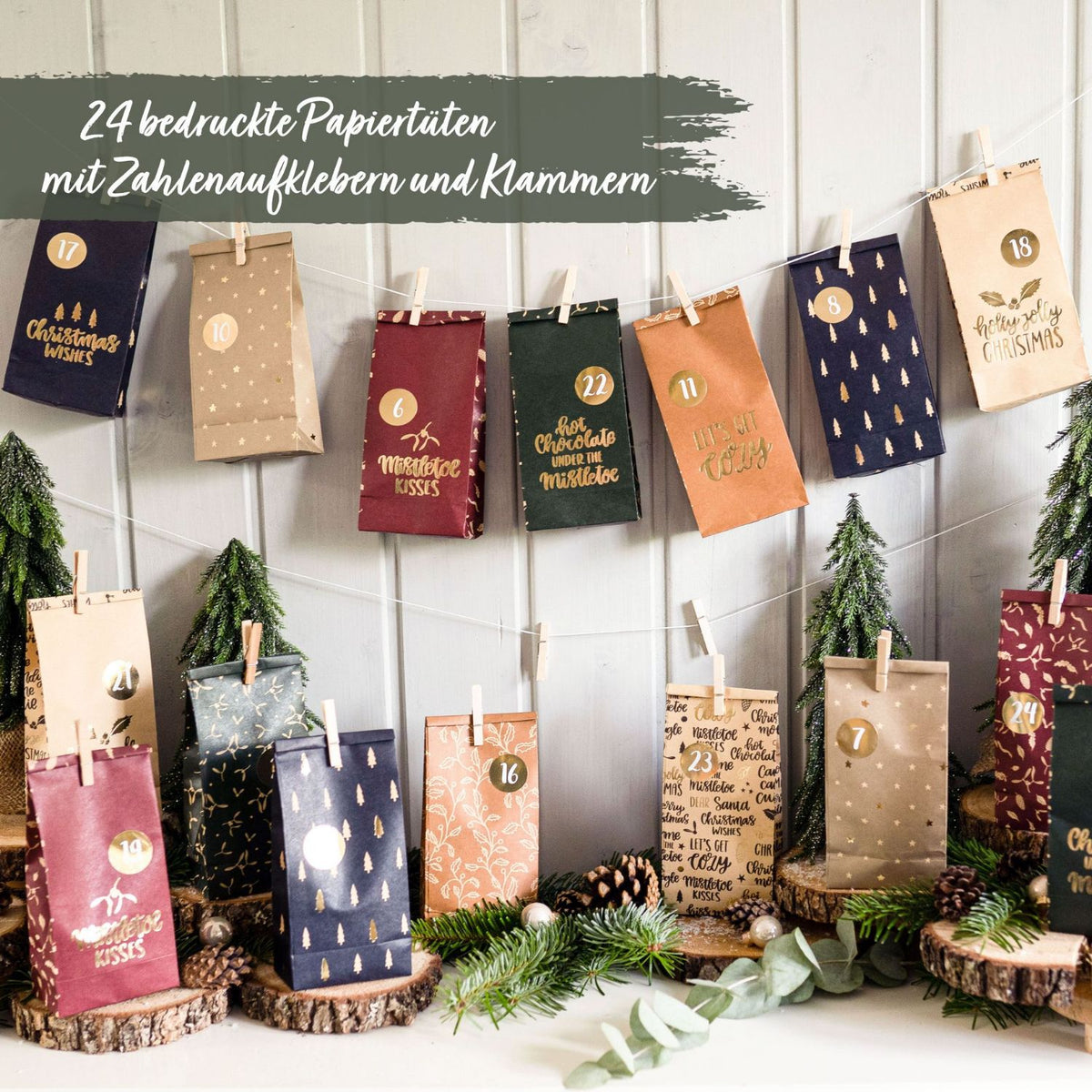 Adventskalender Tüten Gold bedruckt