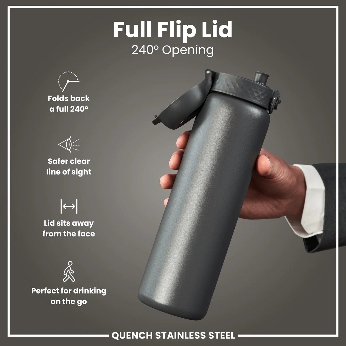 Edelstahl Trinkflasche Ion8 1200ml Dunkelgrau
