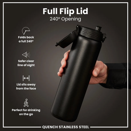Edelstahl Trinkflasche Ion8 1200ml Schwarz