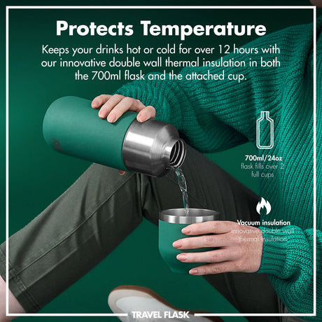 Thermosflasche mit Trinkbecher Ion8 700ml Grün