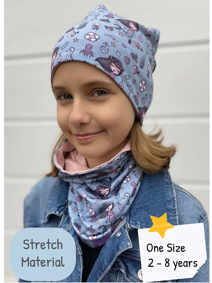 Kinder Übergangs Mütze & Loop Schal Meerjungfrau