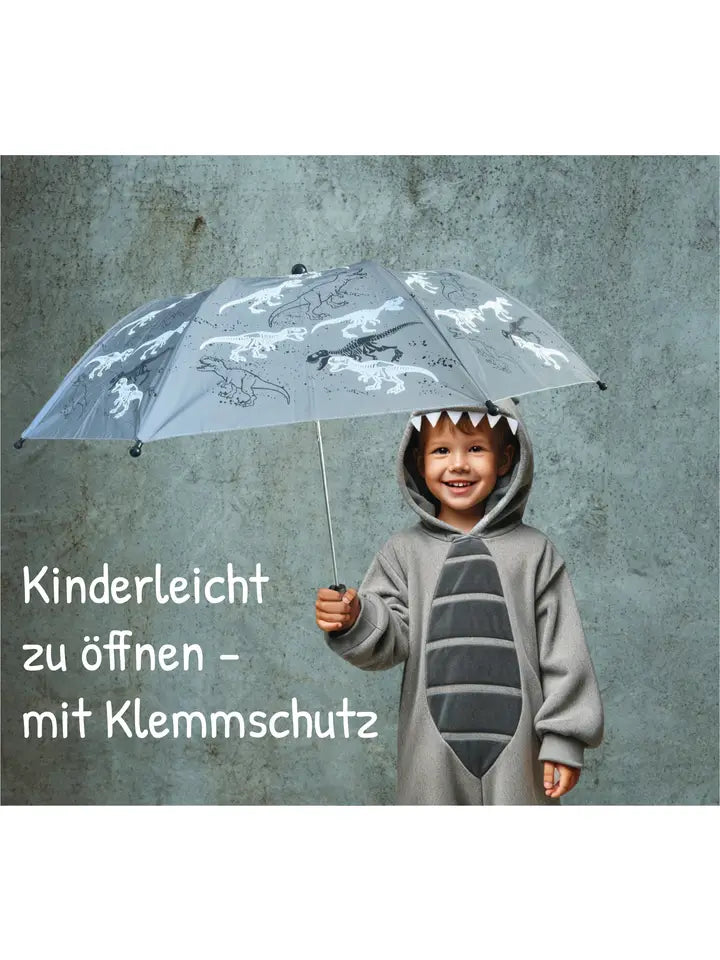 Kinder Regenschirm mit Farbwechsel Dino Silver