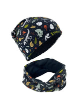 Kinder Winter Mütze & Loop Schal Dino Skelett