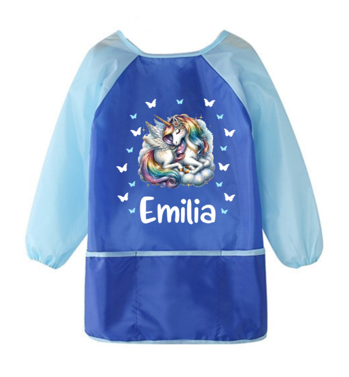 malschürze blau, malschürze kinder blau, malschürze einhorn, malschürze personalisiert, malschürze kindergarten, malschürze spielgruppe, malschürze schule, malschürze personalisiert kinder, malschürze mädchen