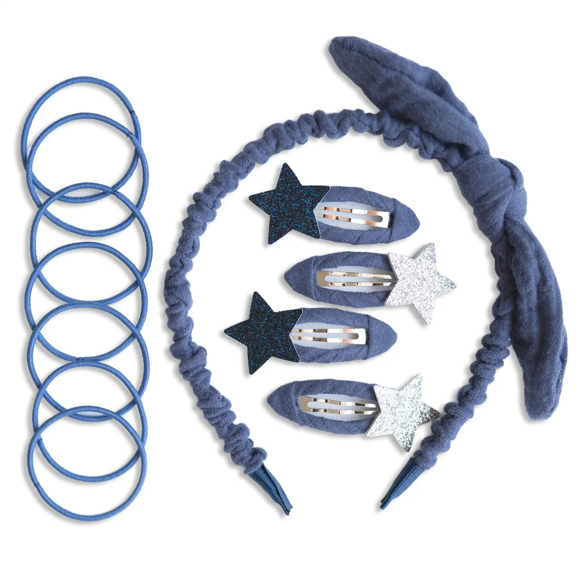 Musselin Haar-Accessoires Set Blau