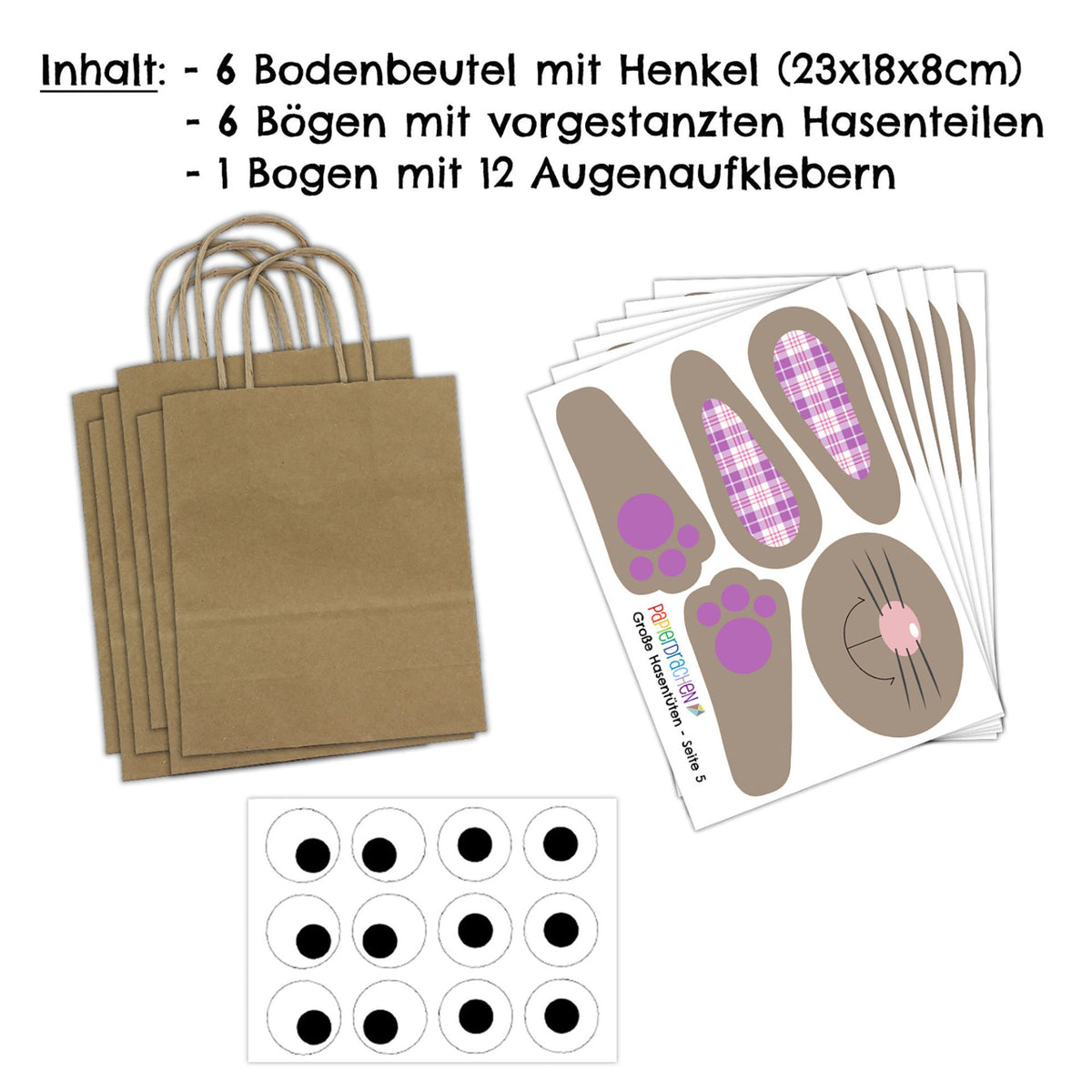 Osternest Papiertaschen Osterhasen Pink / Lila / Orange