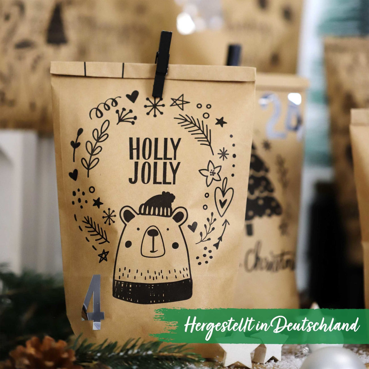 Adventskalender Tüten Braun Kindermotive