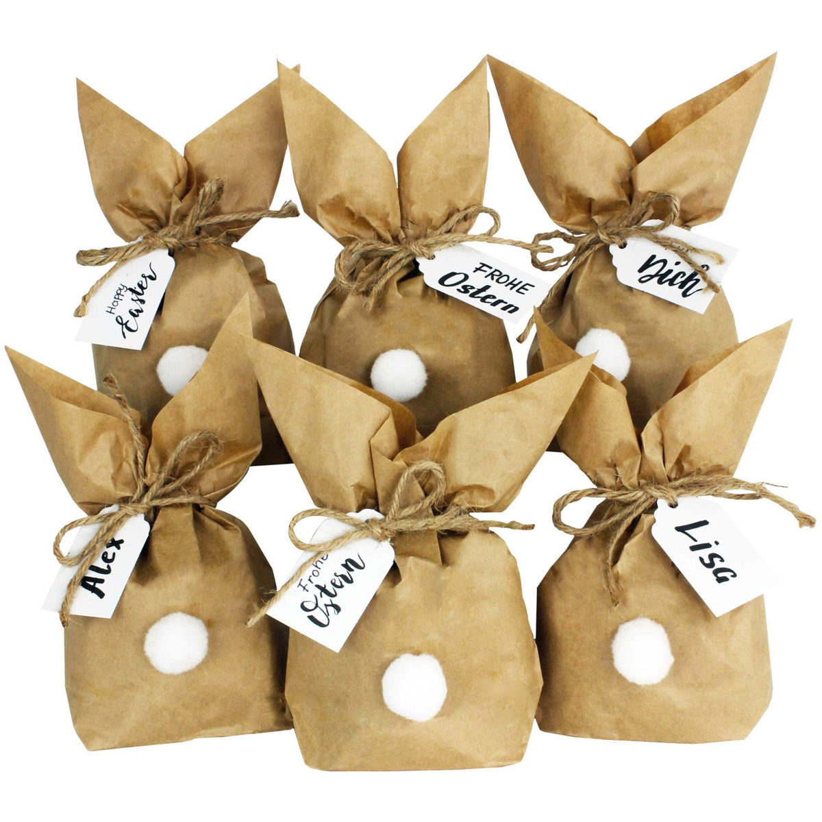 Osternest Papiertaschen Hasen mit Ponpon Weiss