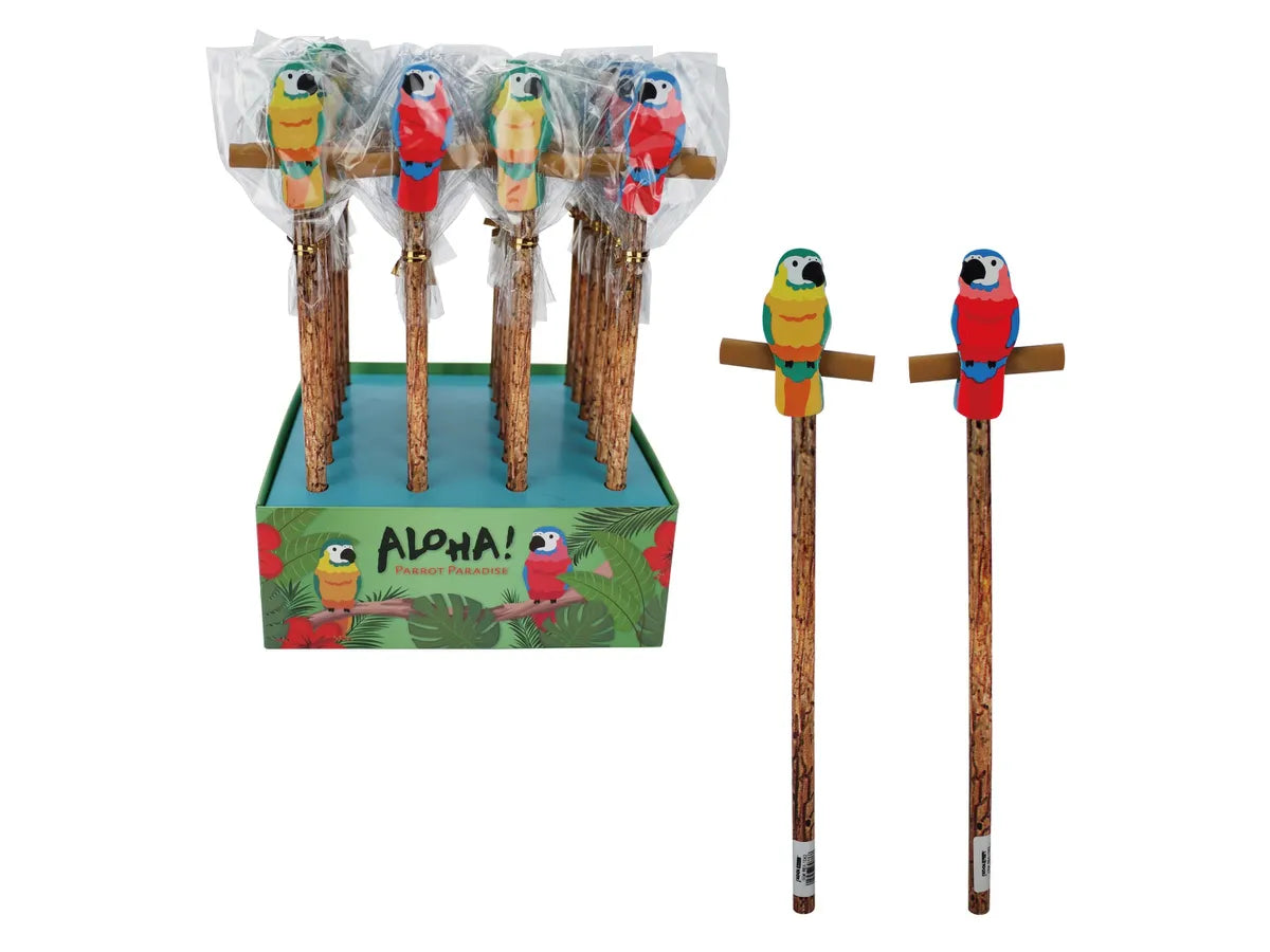 Bleistift mit Radiergummi Papagei assortiert