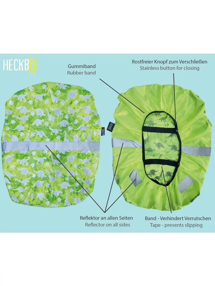 Regenschutzhülle mit Reflektoren für Schulrucksack Dino