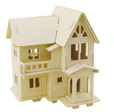 Wichtelhaus 3D mit Balkon aus Holz Nature