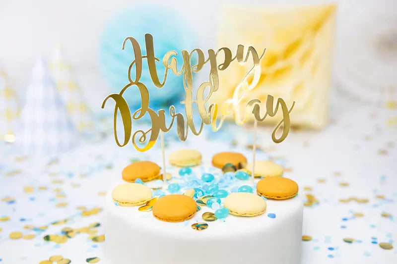 Cake Topper Happy Birthday Gold