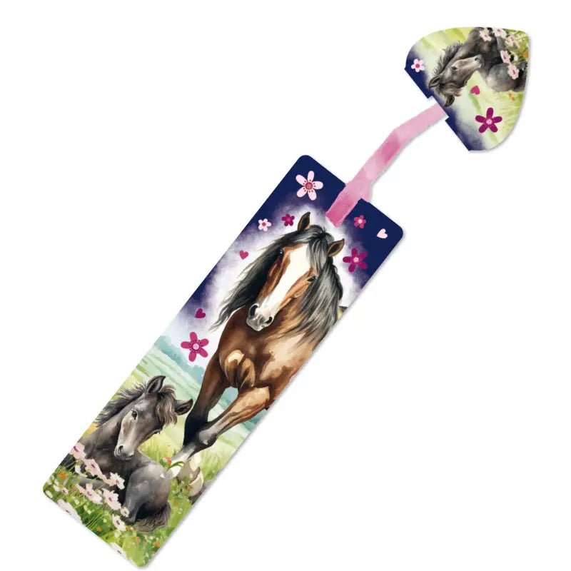 Glitzer Lesezeichen Pferde mit Blumen