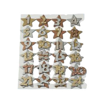 Adventszahlen für Adventskalender Stern gold-silber