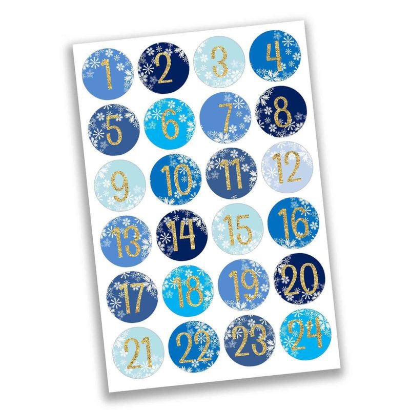 Adventskalender Zahlensticker Blau Schnee