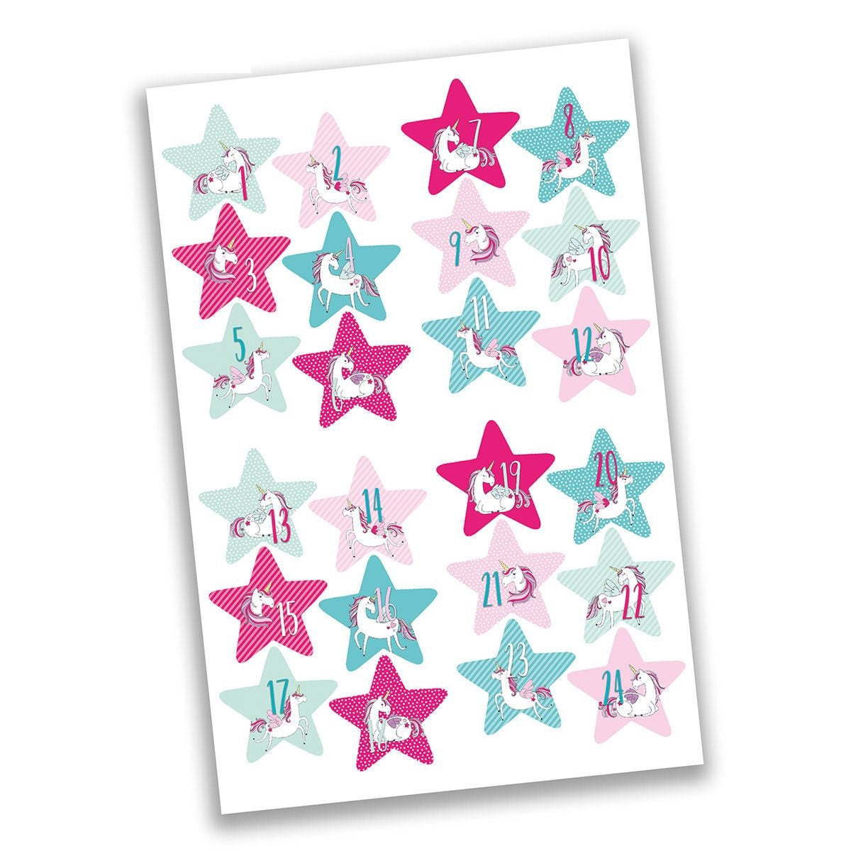 Adventskalender Zahlensticker Stern Einhorn