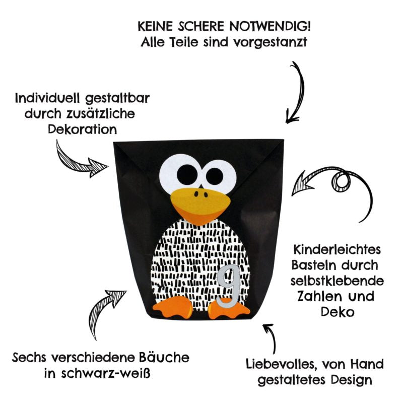 Adventskalender Pinguin Schwarz Weiss