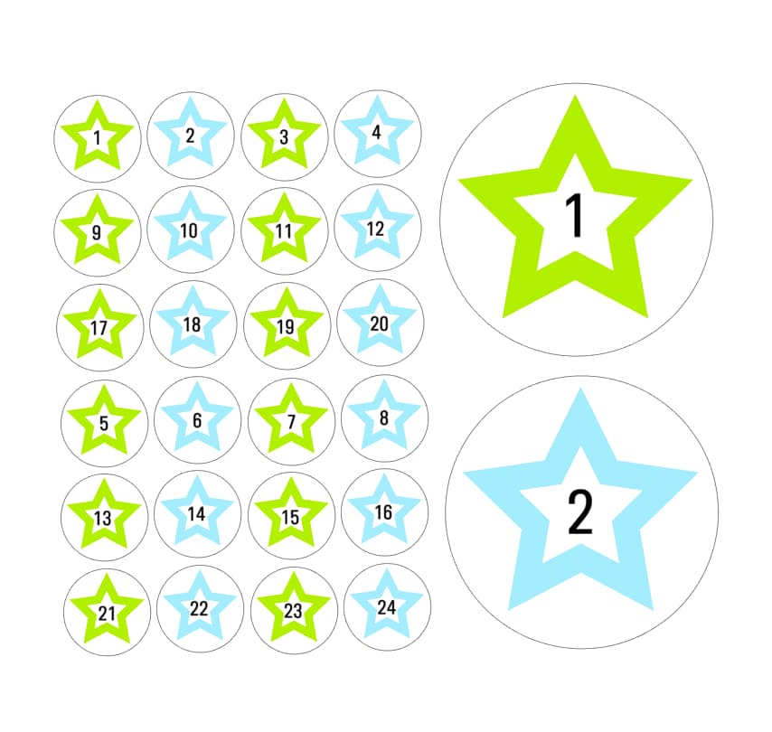 Adventskalender Zahlensticker Stern 1