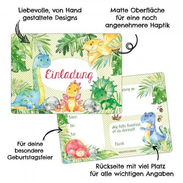 12 Einladungskarten Kindergeburtstag Dino
