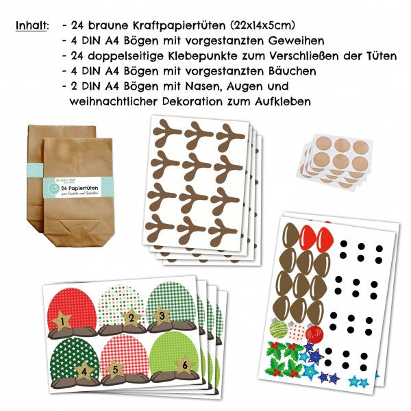 Adventskalender Rentiere grün/rot