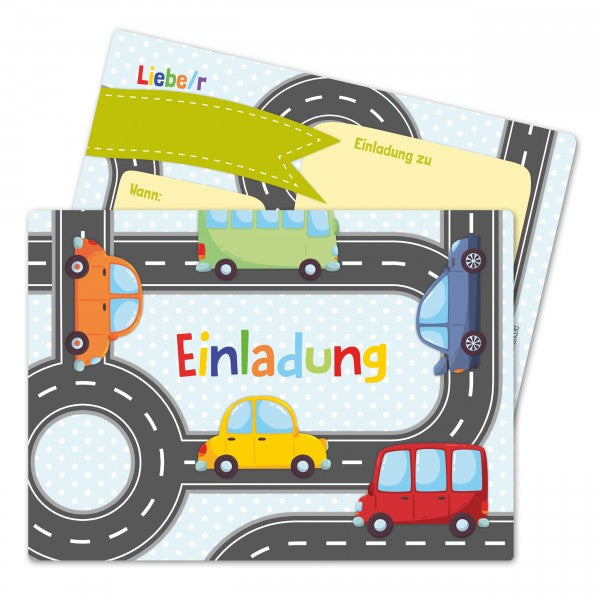 12 Einladungskarten Kindergeburtstag Autos
